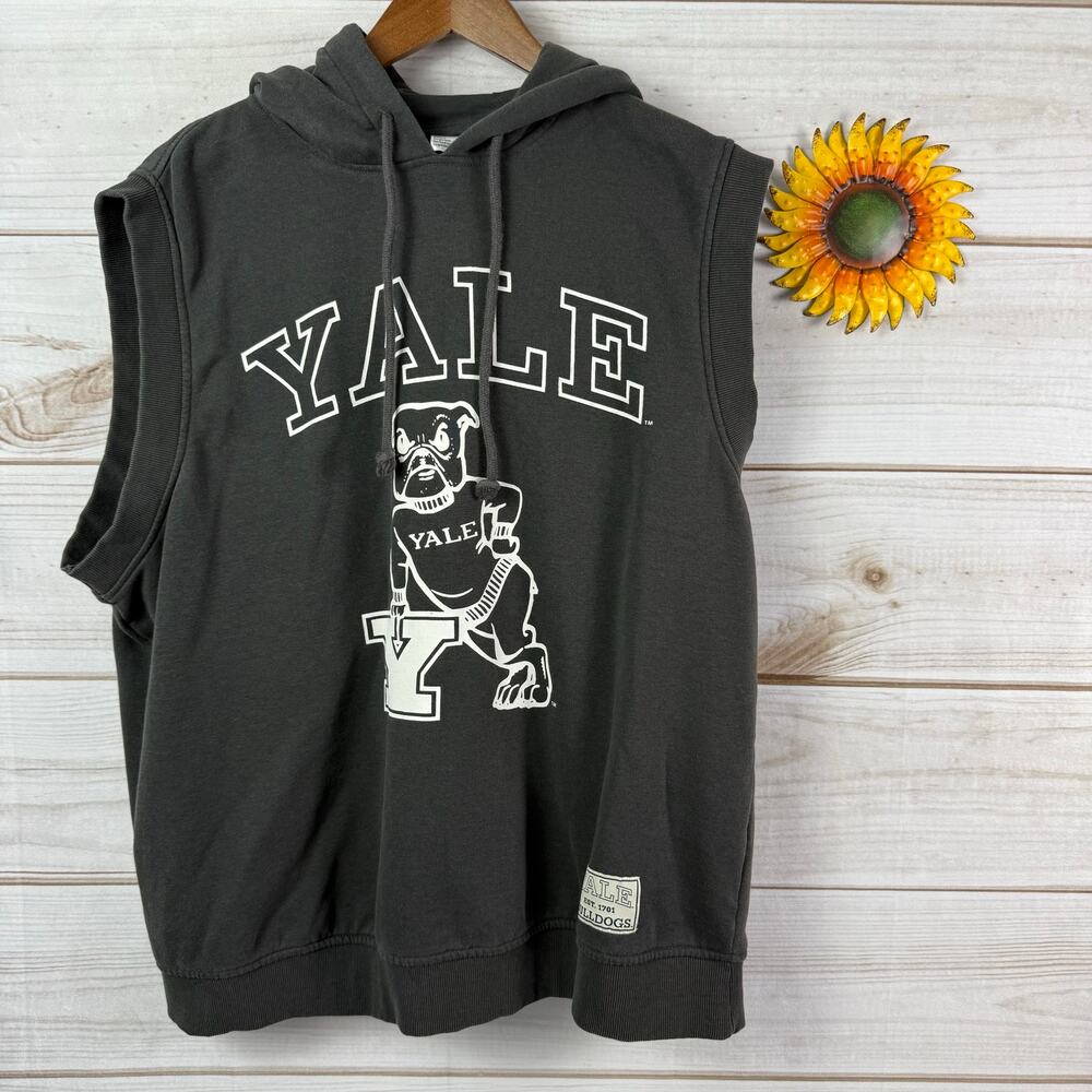 YALE Bulldogs Sleeveless Hoodie Gray College Graphic Sweatshirt